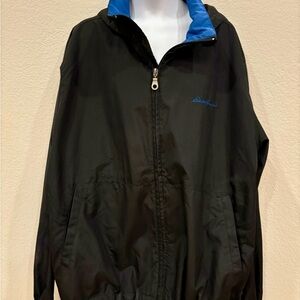 Eddie Bauer Men's Windbreaker Jacket M Black Full Zip Mesh Lined Hooded Outdoor